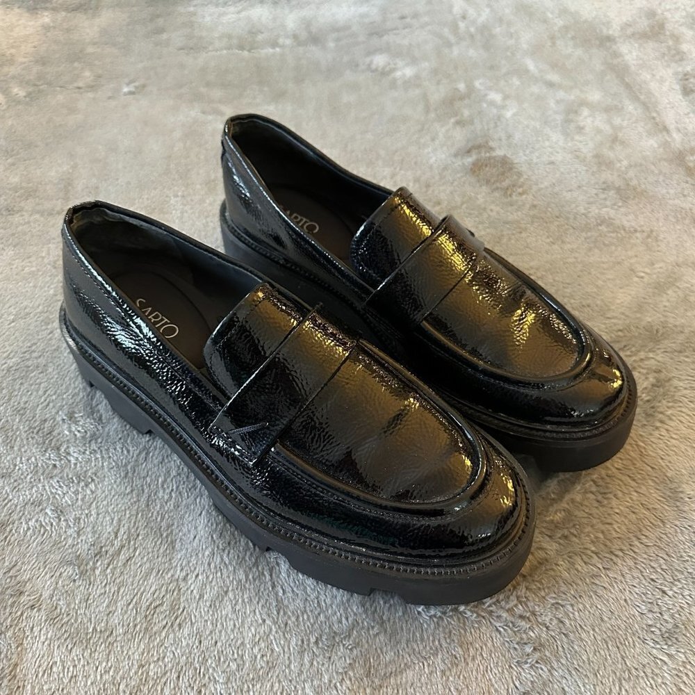 Sarto by Franco Sarto Black Lug Sole Loafers Shoes Women's 10 Patent Preppy